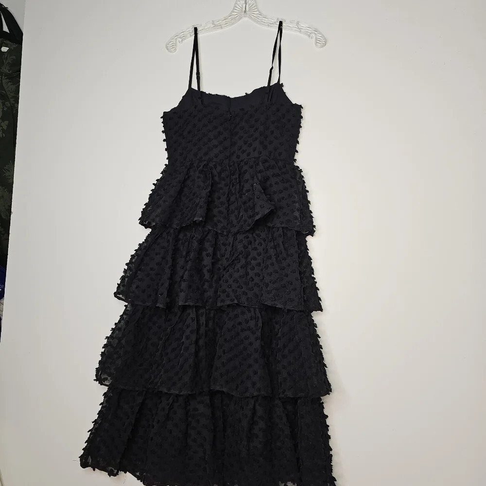 Lulu's Women's Flirting with You Black Tiered Pom Pom Midi Dress Size Small NWT - Picture 8 of 13